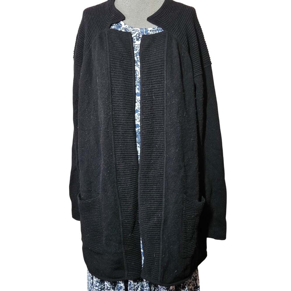Hannah Rose Black Merino Wool and Cashmere Cardigan Sweater Size XL